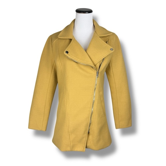 Asymmetrical Zip Moto Jacket, Mustard Yellow S - Fall Layer, Autumn, Retro - Picture 2 of 10